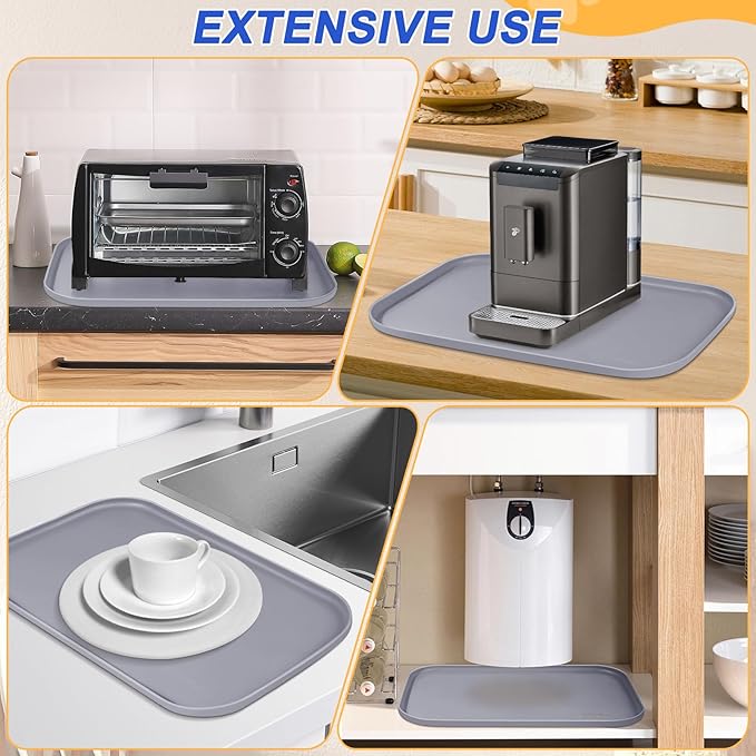 Silicone Pet Feeding Mat with Raised Edge for Food and Water, Dog Bowl Mats, Cat Bowls Placemat with High Lip for Floor Waterproof, Rubber Tray for Cats and Dogs 19 x 12 x0.7 Light Gray