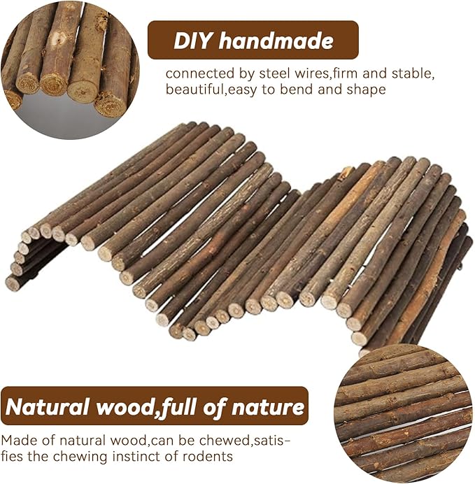 kathson Rabbit Wooden Bridge(20.0 x 11.8 inches),Guinea Pig Wood Tunnel Large Bunny Ladders Small Animal Flexible Hideout for Hamster Chinchillas Guinea Pig Hedgehog and Other Rodents