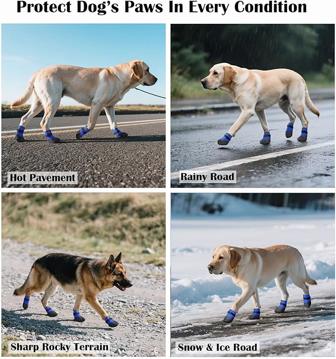 Dog Shoes Lightweight Dog Boots-Breathable Knitted Paw Protector with Adjustable Strap for Hot Pavement, Rain Walking, Hardwood Floors Anti Slip Reduce Noise, Prevent Licking Paws(Blue,XXL)