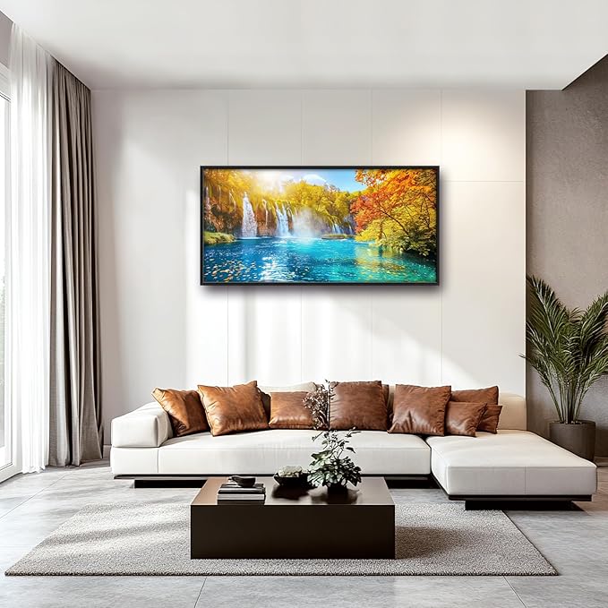 Extra Large Waterfall Lake Framed Wall Art for Living Room,Oversized Fall Autumn Tree Landscape Pictures Wall Decor,Nature Canvas Print Painting Modern Artwork Bedroom Office Bathroom 60L" x 30W"