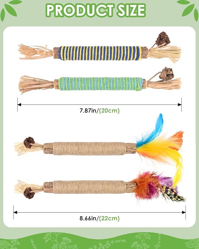 TINDTOP Catnip Chew Toys for Cats, 4 Pack Natural Silvervine Sticks for Kittens Teeth Cleaning, Matatabi Dental Care, Increase Appetite, Aggressive Chewers Cat Dental Toy