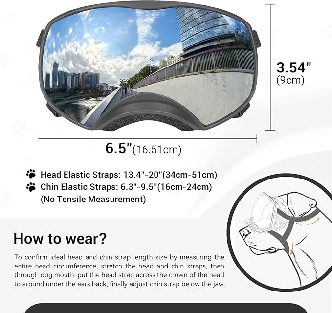 NAMSAN Dog Goggles for Large Dogs, Wide Eyecup & Soft Frame, Anti-UV Sunglasses for Dogs Medium to Large Breed, Driving Dog Eye Protection, Windproof Dustproof, Adjustable, Reflect Silver Lens