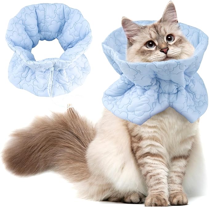 Cat Recovery Collar, Soft Adjustable Cat Cone Alternative, Lightweight Waterproof Fasteners Collars for Cats Kittens Puppies, After Surgery Stop Licking and Daily Use (Light Blue, M(Neck 7.9"-13.8"))
