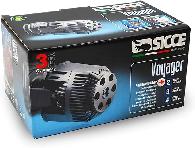 SICCE Voyager 2 Wave Maker Flow Pump 800 GPH | 360°Adjustable Quiet Submersible Magnetic Powerhead for Saltwater & Freshwater Tanks, Quiet Aquarium Water Circulation Pump 15 to 90 Gallons