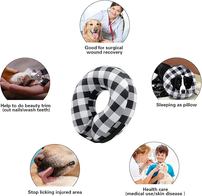 CuteBone Inflatable Dog Donut Collar with Removable Soft Fleece Covers for Small/Medium/Large Dogs and Cats After Surgery GWB03M