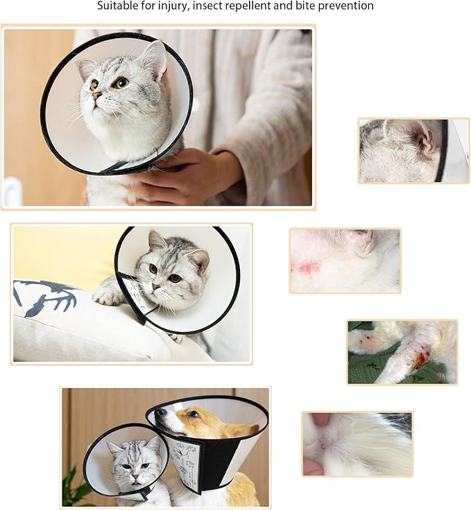 Yanniwani Cat Recovery Collar - Waterproof, Anti-bite & Anti-lick Wound Healing Safe, Adjustable Elizabethan Collar for Cats After Surgery (Black, M)