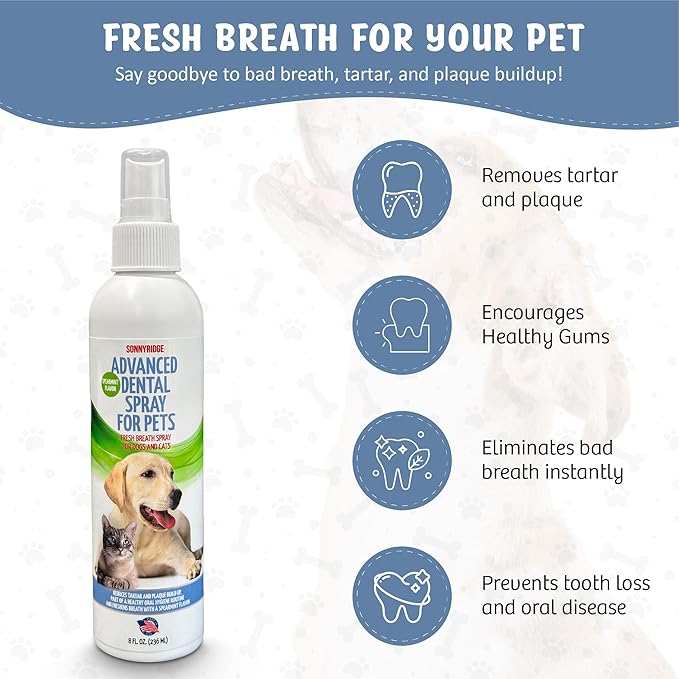 Dog Dental Spray Removes Tartar, Plaque and Freshens Breath Instantly. The Most Advanced Dental Spray for Healthy Teeth, Gums and Oral Health Care for Your Dog, Cat or Pet - 1-8 oz. Bottle