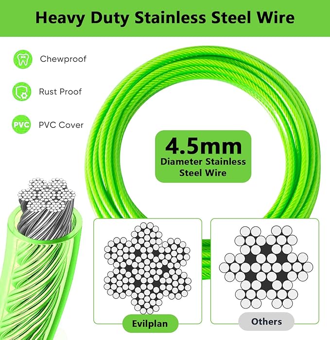 Dog Tie Out Cable 30FT-500Lbs,Heavy Duty Dog Leads Line for Yard with Swivel Hook,Medium Large Dogs Leash&Chains for Outside,Rust Chew Proof Dogs Run Cable for Outdoor Camping (Green, 30FT)