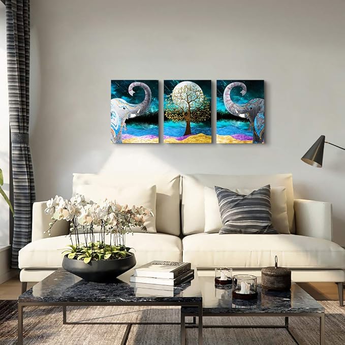 Canvas Wall Art for Living Room ,farmhouse bathroom Wall decor blue abstract Animal landscape painting,modern family kitchen Bedroom Decoration elephant Canvas art pictures Artwork for home walls