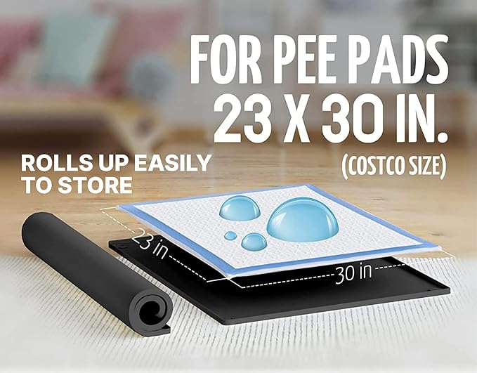 TidyFriend Dog Pee Pad Holder Tray Fits for 30” x 23” Pee Pads with Corner Lock Holes, Raised Edges, Non-Spill, Easy to Clean Silicone Dog Potty Tray Holder, For Indoor Floor Protection (Black)