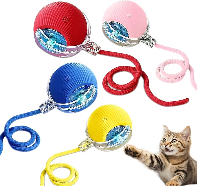 Cat Ball Toy,New Interactive Rolling Cats Dog Toy Balls 360° Smart Automatic Rolling Pet Ball, Fast Moving Toy for Dog,Interactive Toys for Cats (Yellow)