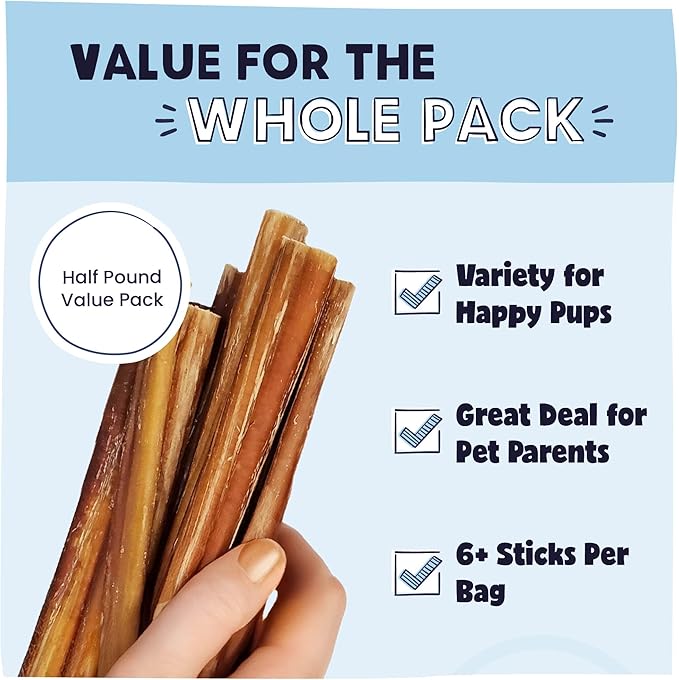Pawstruck Natural 5-8" Bully Sticks for Dogs - Best Long-Lasting, Rawhide-Free, Low Odor Dental Chew Treat - Healthy Single Ingredient, 100% Real Beef - 8 oz Bag - Packaging May Vary