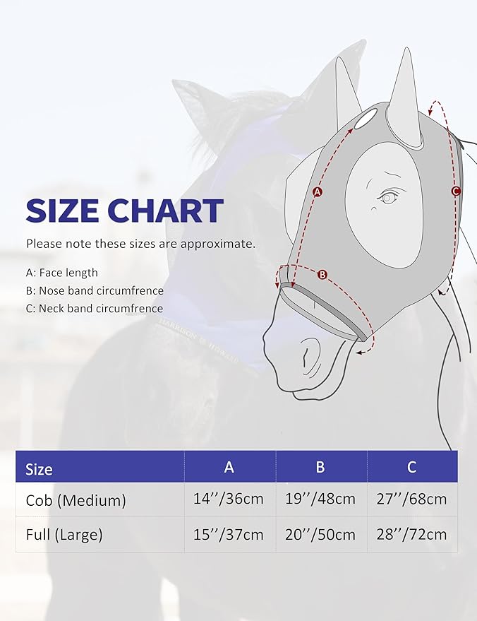 Harrison Howard Horse Fly Mask with Forelock Opening Stretch Breathable and Comfortable for Horses UV -Protection Navy L