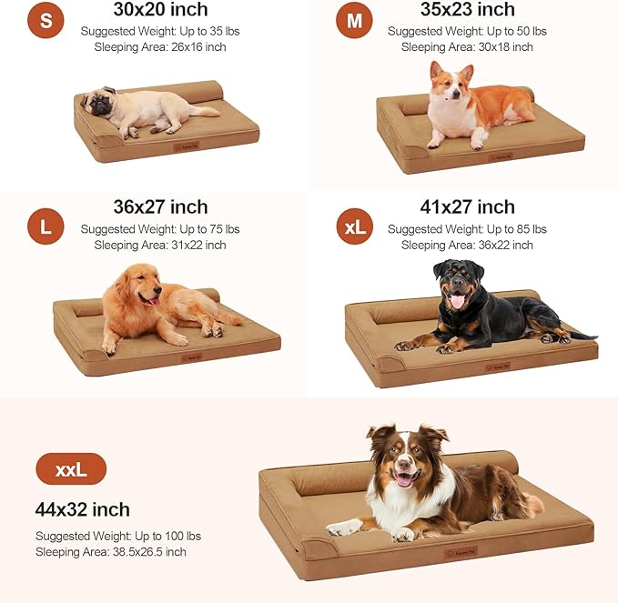 Chew Proof Dog Bed, 3" Memory Foam Dog Bed for Small and Medium Dogs, Removable and Washable Microsuede Cover, Waterproof Liner, Nonskid Bottom, 30x20 Inches S Khaki