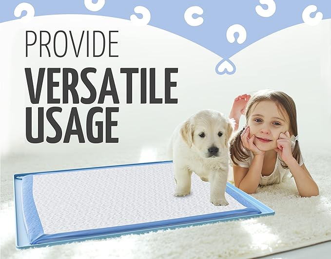 Skywin TidyFriend Dog Pee Pad Holder Tray Fits for 30” x 23” Pee Pads with Corner Lock Holes, Raised Edges, Non-Spill, Easy to Clean Silicone Dog Potty Tray Holder, for Indoor Floor Protection (Blue)