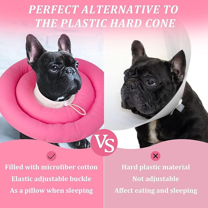 IDOMIK Dog Recovery Collar, Waterproof Soft Dog Cone After Surgery, Comfy Protective Elizabethan Collar Alternative for Dogs Cats, Adjustable Pet Neck Donut Cone Anti-Licking Biting Wounds,Rose,2XL