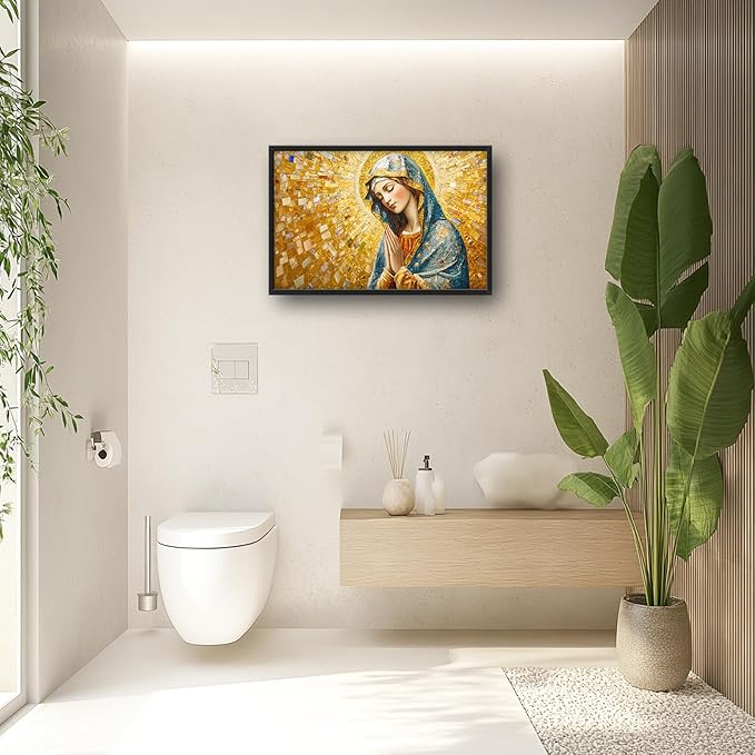 Extra Large Virgin Mary Framed Wall Art for Living Room,Oversized Golden Christian Religious Pictures Wall Decor,Canvas Print Painting Modern Artwork Bedroom Office Bathroom 36L" x 24W"