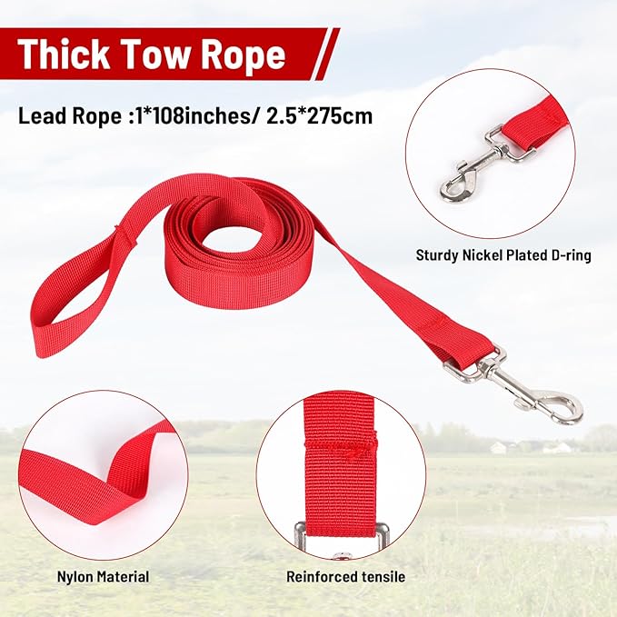 XUANNIAO Easily Adjustable Figure 8 Cow Halter, Double-Ply Premium Livestock Cattle Halters, Colorful Cow Utility Calf Halter with Leading Rope for Miniature Horse Donkey Goat Foal (Medium, Red)