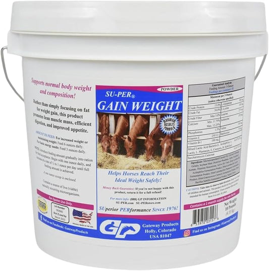 SU-PER Gain Weight for Horses - Equine Supplement Weight Gainer for Horses - Promotes Lean Muscle Mass, Digestion & Appetite - 10 Pound, 1 Month Supply