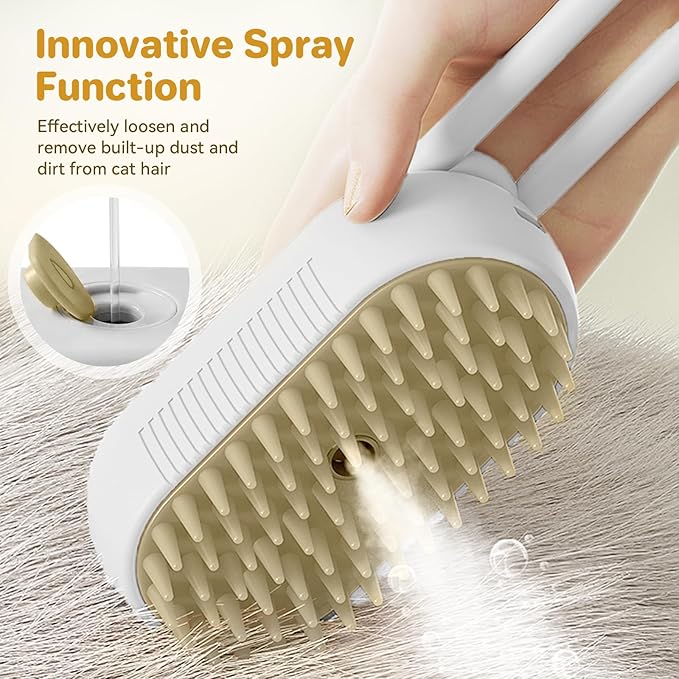 LunaSync Dog Cat Steam Brush for Shedding, 4 in 1 Rechargeable Pet Grooming Brush for Cats and Dogs, Anti-Static Deshedding Tool with Massage & Cleaning, Comb for Long Short Hair - White