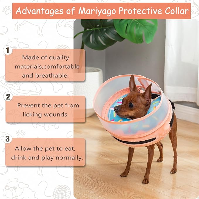Inflatable Dog Cone Collar with Enhanced Anti-Licking, Soft Neck Donut for Dogs Cats, Recovery Pet Cone Collar After Surgery for Large Medium Small Dogs (Donut Blue, Small)