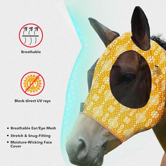 Harrison Howard Super Comfort Stretchy Fitting Horse Fly Mask with UV Protection Soft on Skin with Breathability Floral Retro M Cob