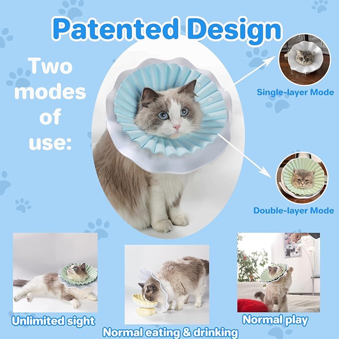 Soft Cat Cone Collar for Cats– Adjustable Lightweight Recovery E-Collar to Stop Licking, Scratching & Biting After Surgery, Comfortable Wound Healing Cone Alternative (Blue, L)