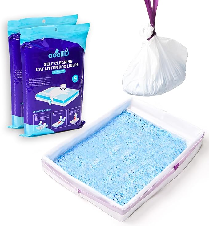 24 Count Litter Box Liners, Waste Bags Compatible with Pet-safe ScoopFree Self-Cleaning Litter Box Tray Refills, Drawstring Litter Bags for Reusable Tray, Pre-Separated (38"L x 14.5"W x 7.8"H)