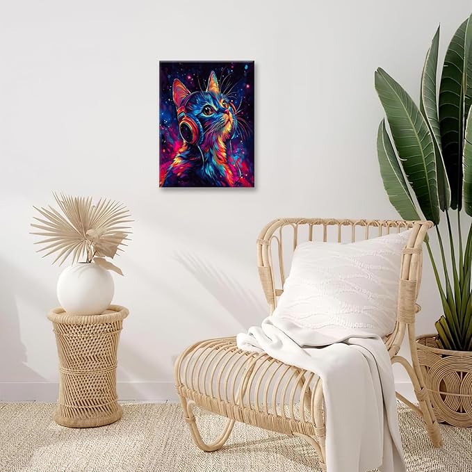 Cat Wall Art Canvas Fantastic Animal Wall Decor Prints Framed Painting Colorful Pictures Gifts Artwork for Bathroom Living Dining Kitchen 16"x20"