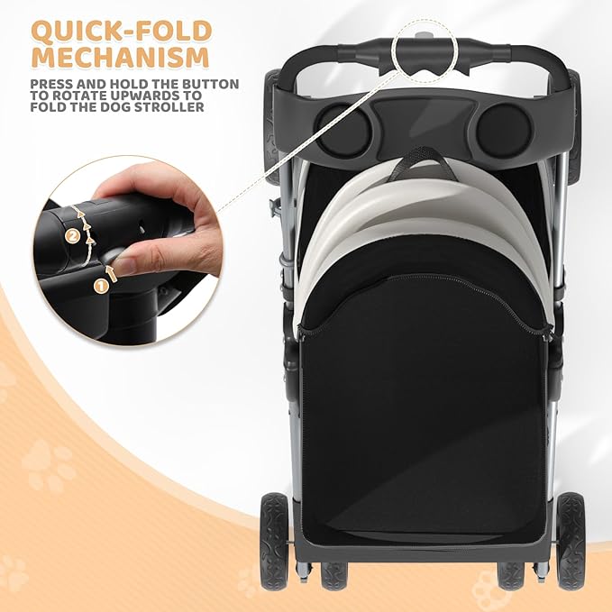 Magshion Foldable Pet Stroller, 3-in-1 Dog Travel Jogger with Detachable Carrier, Cup Holder, Storage Basket, Folding Carrier for Small/Medium Dogs & Cats Up to 33 lbs, Black