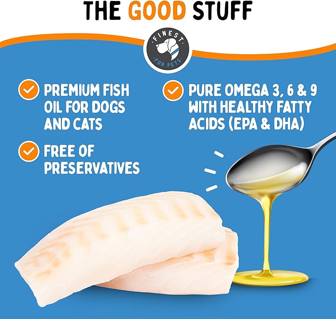 Omegease Fish Oil for Dogs & Cats - Finest for Pets Omega 3 for Cats & Dogs - Supplement for Skin & Coat, Itching, Shedding, Joints & Immune Health - 100% Pure Omega Fish Oil with EPA & DHA (16 oz)