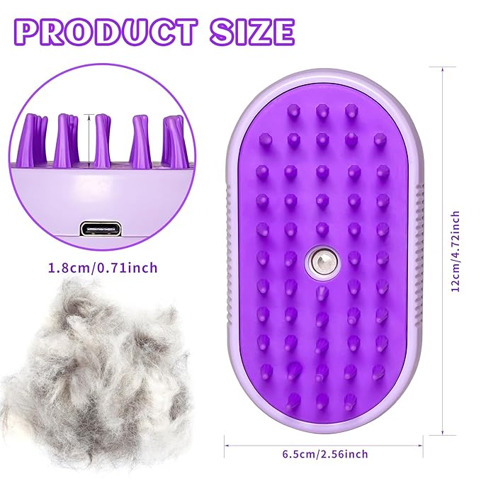 Spritz Defur Comb for Cats, New 3-in-1 Cat Steam Brush for Massaging and Cleaning Shedding Pets, Comb for Long and Short Hair Cats and Dogs Grooming Tool (Purple)
