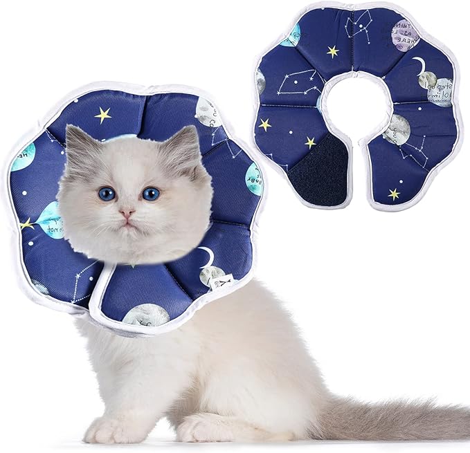 Sadnyy Cat Cone Collar Soft Adjustable Waterproof Protection to Stop Licking After Surgery Starry Sky Blue Comfortable Lightweight Collar for Pet Animal Kitten Dogs Rabbits Not Block Vision(Small)