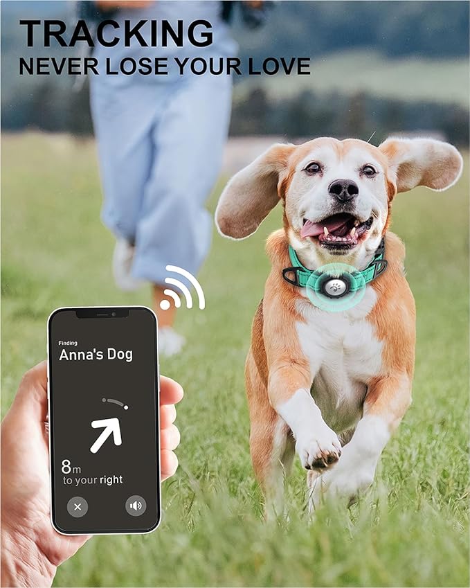 TagME Airtag Dog Collar,Waterproof Reflective Pet Collar with Airtag Holder,Soft Padded and Double D-Rings for Medium Dogs,Turquoise