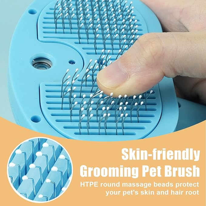 Cat Steam Brush for Shedding, Pet Steam Brush for Dog with Release Button,Anti-Static Pet Spray Hair Removal Comb,Cat Spray Comb for Long & Short Haired Pets,Blue
