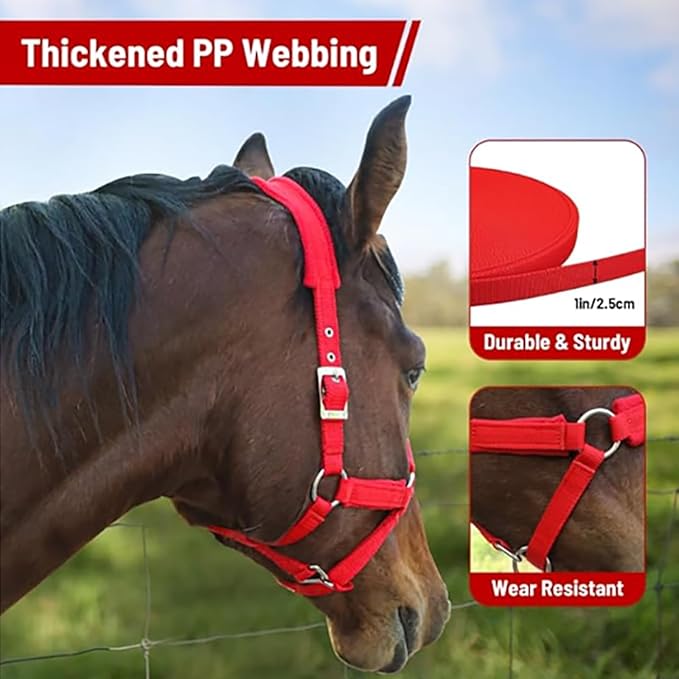 Horse Halter with Wool Lining, Adjustable Halter for Horses Satin Hardware to Prevent Friction, Breakaway Halters for Horses,Perfect for Traction and Performance