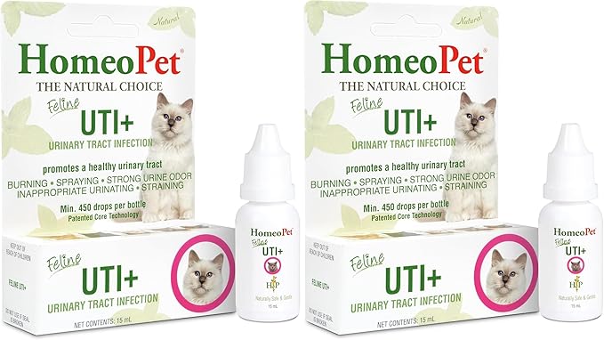HomeoPet Feline UTI Plus, Safe and Natural Urinary Tract Medicine for Cats, Feline Urinary Tract Support, 15 Milliliters - Pack of 2