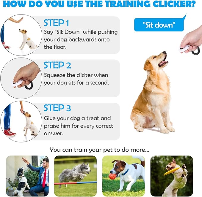 Dog Training Clicker with Wrist Strap - OYEFLY Durable Lightweight Easy to Use, Pet Training Clicker for Cats Puppy Birds Horses. Perfect for Behavioral Training 2-Pack (Red and Blue)