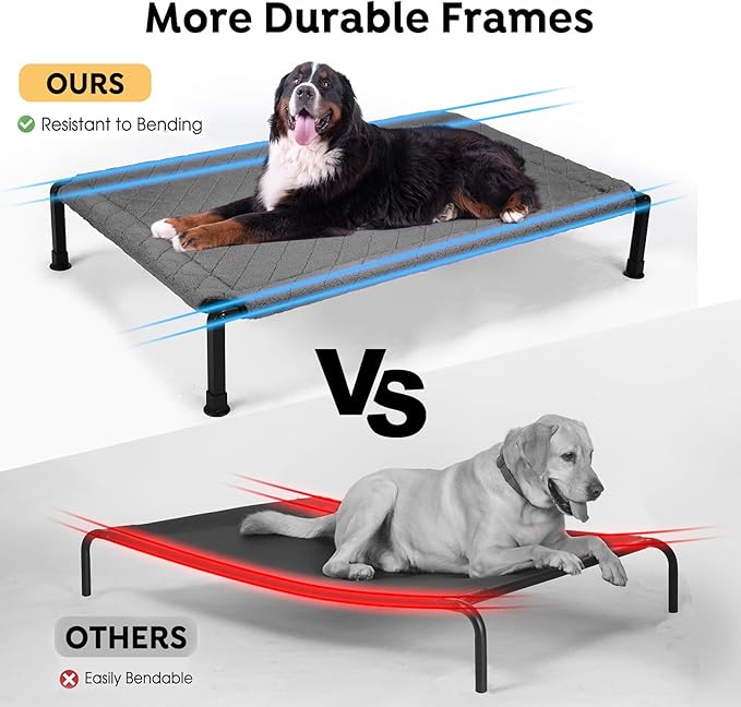 Veehoo Soft Plush Elevated Dog Bed - Raised Pet Bed with Heavy Duty Frame, Non-Slip Silicon Feet, Washable & Breathable Pet Cot, Indoor/Outdoor Use, 41" x 27", Grey, CWC2432A
