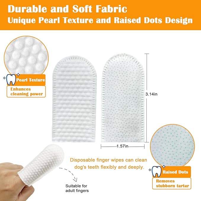 Pet Dental Finger Wipes for Dogs and Cats, Dog Teeth Cleaning Wipes, Dog Dental Care Wipes, Reduce Plaque & Tartar Buildup, Freshen Breath, Cleaner Mouth, Coconut Scent, 50Pcs