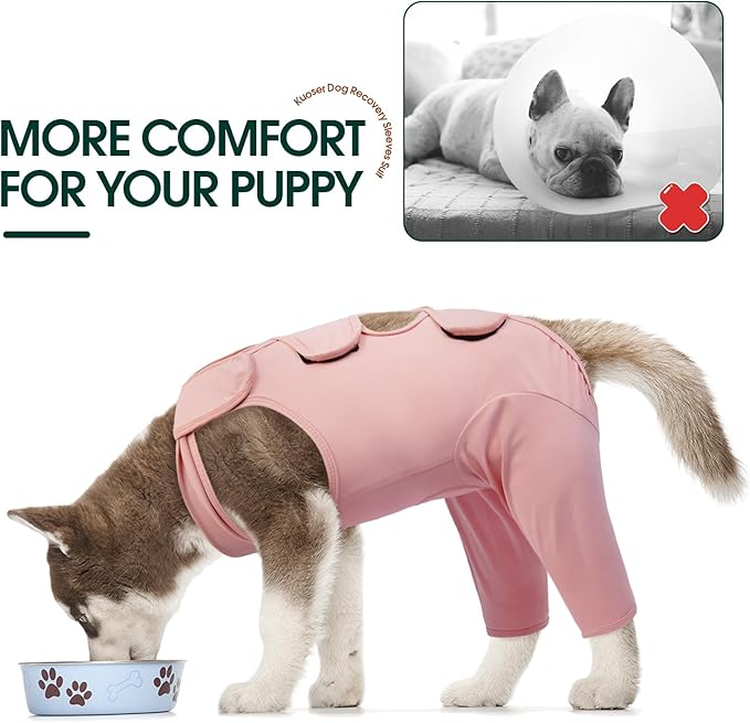 Kuoser Dog Recovery Suit for Back Legs, Thigh Wound Protective Sleeve for Dogs, Dog Recovery Sleeve for Female Male Dogs, Dog Onesie After Surgery Pet Surgical Suit for Spay Neuter, Pink XL