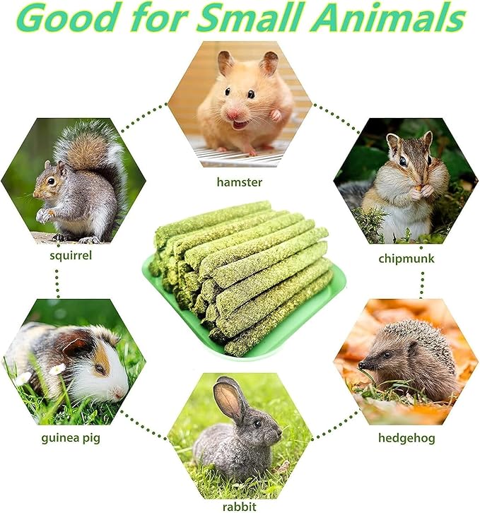 Rabbit Toys,Timothy Hay Stick for Guinea Pig Toy Bunny Chew Toys for Teeth Grinding Hamster Alfalfa Bite Treat Rabbit Molar Food Snack for Pet Rat Chinchilla Squirrel Gerbil-20PCS