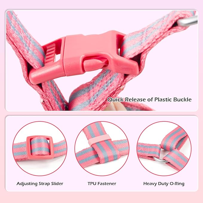 Stripe Step in Dog Harness for Small Dogs, Freedom Nylon Dog Halter Vests, Lightweight and Escape Proof Puppy Harness, Quick Fits for Small Medium and Large Dogs, Pink S