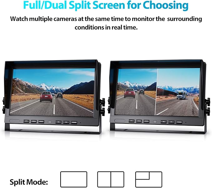 Fookoo Ⅱ 10" 1080P Wired Backup Camera System,10-inch HD Dual Split Screen Monitor with Recording IP69 Waterproof Rear View Camera Parking Lines Supports Up to 2 Cameras for Truck/Trailer/RV(DY101)