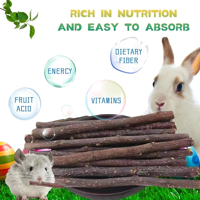 Natural Apple Wood Chew Sticks 550g (19.4oz) for Rabbits, Hamsters, Chinchillas, Guinea Pigs - Small Animal Dental Toys, Safe Untreated Teeth Grinding & Boredom Relief, Rodent Molar Health