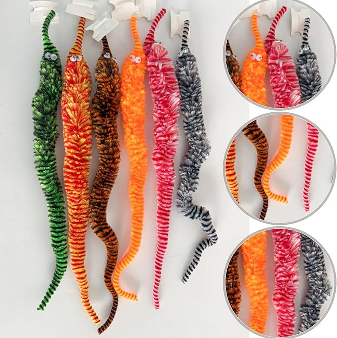 24 PCS Cat Worm Toy Zebra Print Feather Worm Teaser Refills Attachment Cute Cat Wand Replacement Interactive Wand Accessories for Fishing Pole Toy Teaser for Indoor Cats Kitten
