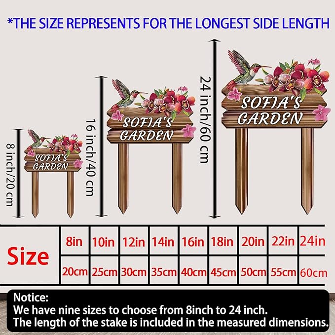 Personalized Colorful Bird Metal Sign with Stake,Custom Gardener Family Name Signs Outdoor Decor,Customized Birds on the Branch Gardening Gifts,Flowers Plaques Decorate for Patio Lawn Porch Backyard