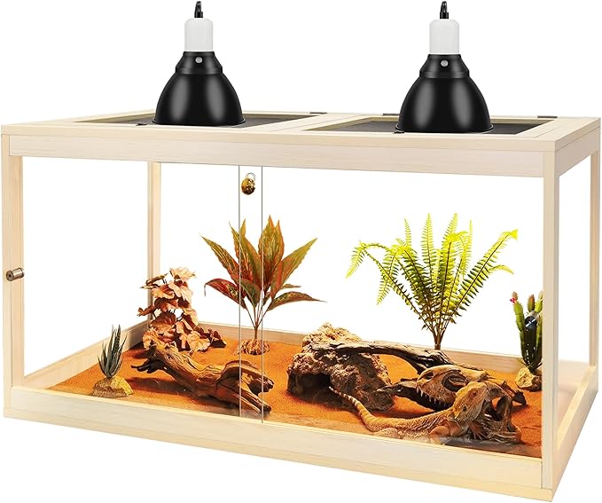Reptile Terrarium Tank Up to 78 Gallon, Lizard Tank Bearded Dragon Tank with Metal Mesh Roof Door, Snake Tank with Lock Design (Oak, 27 Gallon Volume, 24 Inch Length)