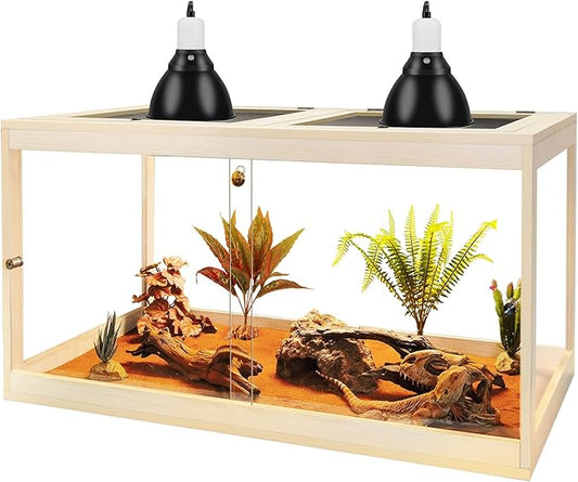 Reptile Terrarium Tank Up to 78 Gallon, Lizard Tank Bearded Dragon Tank with Metal Mesh Roof Door, Snake Tank with Lock Design (Oak, 27 Gallon Volume, 24 Inch Length)