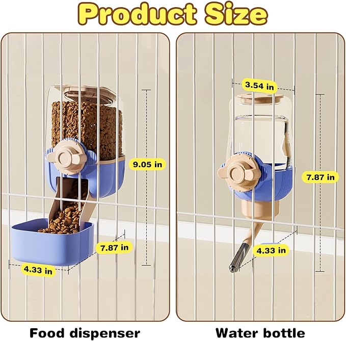 kathson Automatic Rabbit Feeder and Waterer Set, Gravity Pet Food Water Dispenser Bunny Pellet Feeder Small Animal Feeding & Watering Supplies for Guinea Pig Ferret Crate Accessories (Blue)